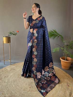 Navy Blue Wedding silk blend Saree 3