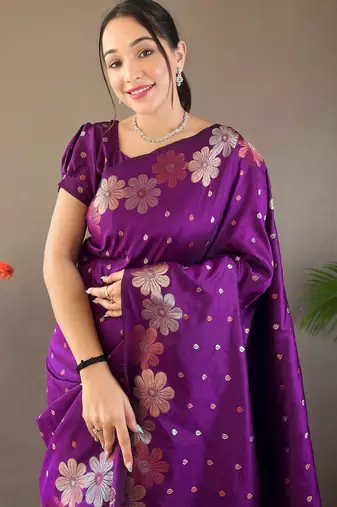 Plum Wedding silk blend Saree