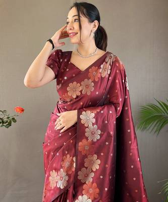 Maroon Wedding silk blend Saree 1