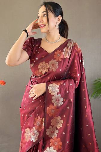Maroon Wedding silk blend Saree