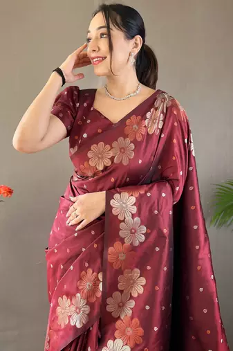 Maroon Wedding silk blend Saree