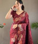 Maroon Wedding silk blend Saree