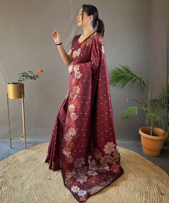 Maroon Wedding silk blend Saree 2