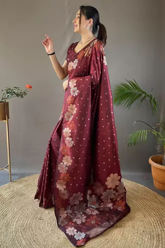 Maroon Wedding silk blend Saree