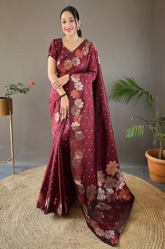 Maroon Wedding silk blend Saree