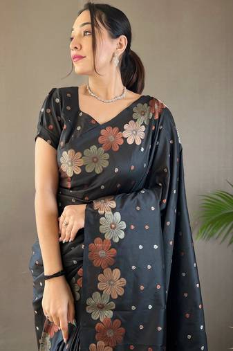 Black Wedding silk blend Saree