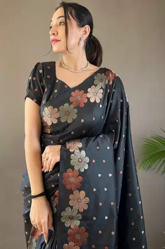 Black Wedding silk blend Saree