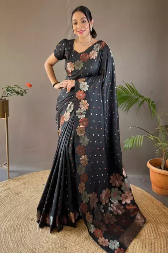 Black Wedding silk blend Saree