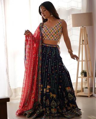 Embroidered Work Flared Lehenga choli With Dupatta 3