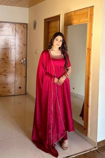 Designer Festival Wear Gown Suit Set With Dupatta Ethnic Wear Anarkali Suit Set
