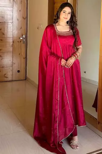 Designer Festival Wear Gown Suit Set With Dupatta Ethnic Wear Anarkali Suit Set