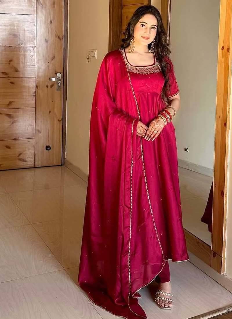 Designer Festival Wear Gown Suit Set With Dupatta Ethnic Wear Anarkali Suit Set