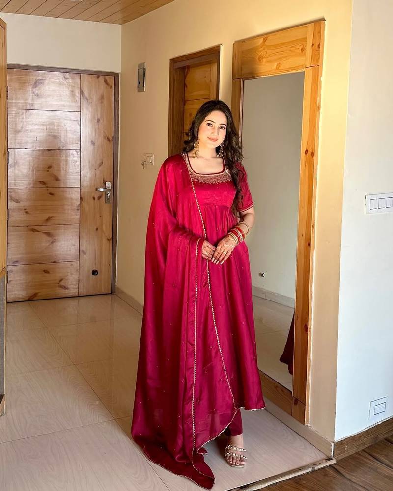 Designer Festival Wear Gown Suit Set With Dupatta Ethnic Wear Anarkali Suit Set