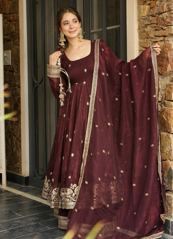 Heavy Embroidery Work Gown Suit Set Stylish Wedding Wear Gown Suit Set With Dupatta