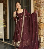 Heavy Embroidery Work Gown Suit Set Stylish Wedding Wear Gown Suit Set With Dupatta