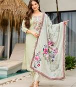 Women Pista Colour Multi sequin Embroidered Kurta Pant Dupatta Set