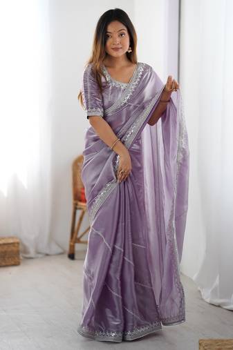Tissue silk purple saree with tissue silk blouse