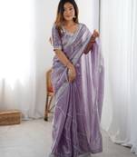 Tissue silk purple saree with tissue silk blouse