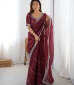 Tissue silk maroon saree with tissue silk blouse