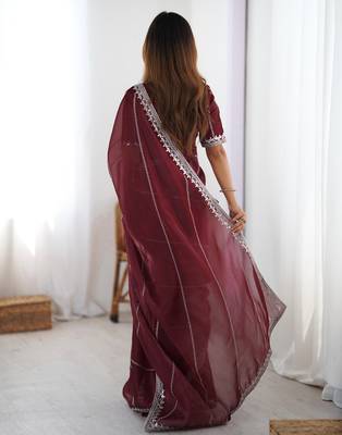 Tissue silk maroon saree with tissue silk blouse 3