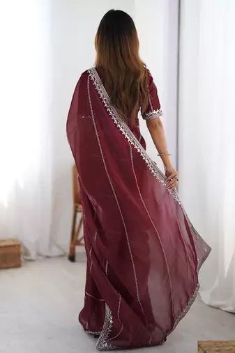Tissue silk maroon saree with tissue silk blouse