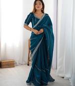 Tissue silk blue saree with tissue silk blouse