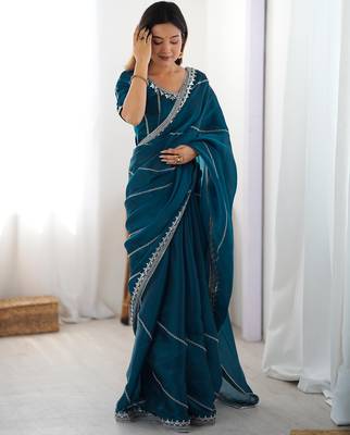 Tissue silk blue saree with tissue silk blouse 2