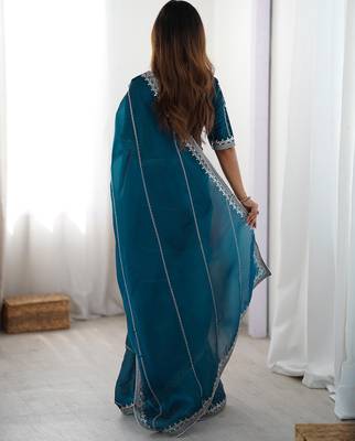 Tissue silk blue saree with tissue silk blouse 3