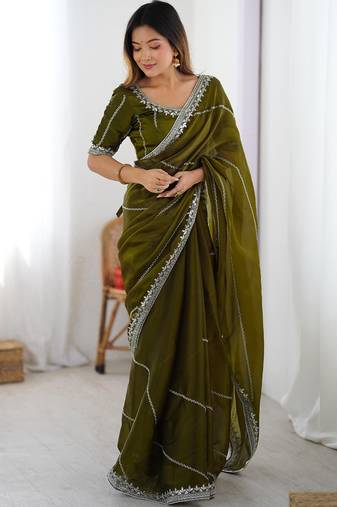 Tissue silk green saree with tissue silk blouse