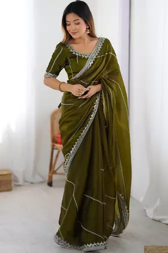 Tissue silk green saree with tissue silk blouse