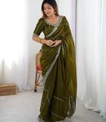 Tissue silk green saree with tissue silk blouse