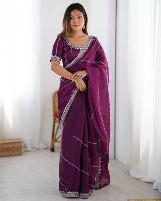 Tissue silk purple saree with tissue silk blouse 1
