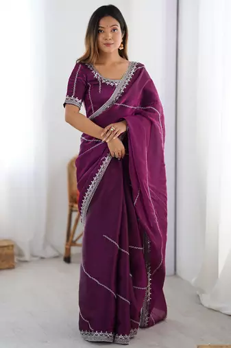Tissue silk purple saree with tissue silk blouse