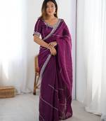 Tissue silk purple saree with tissue silk blouse