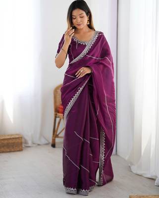Tissue silk purple saree with tissue silk blouse 2