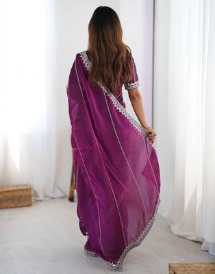Tissue silk purple saree with tissue silk blouse 3