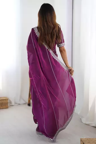 Tissue silk purple saree with tissue silk blouse