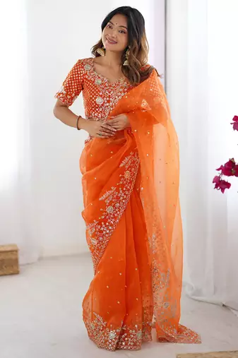 Organza orange saree with organza blouse