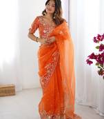 Organza orange saree with organza blouse