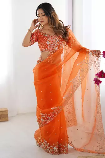 Organza orange saree with organza blouse