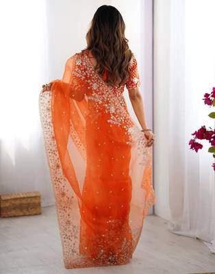 Organza orange saree with organza blouse 3