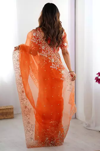 Organza orange saree with organza blouse