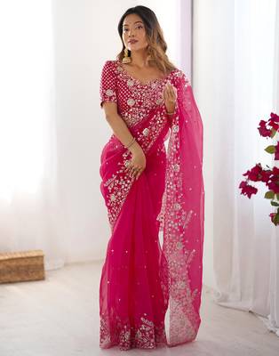 Organza pink saree with organza blouse 1