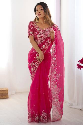 Organza pink saree with organza blouse