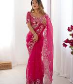 Organza pink saree with organza blouse