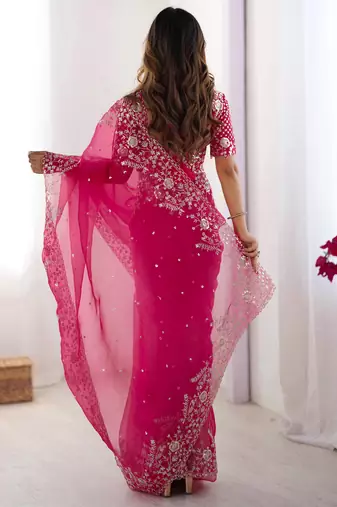 Organza pink saree with organza blouse