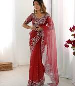 Organza red saree with organza blouse