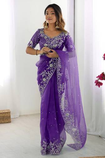 Organza purple saree with organza blouse