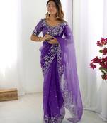 Organza purple saree with organza blouse