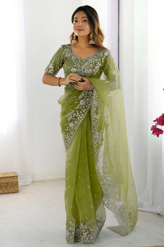 Organza green saree with organza blouse